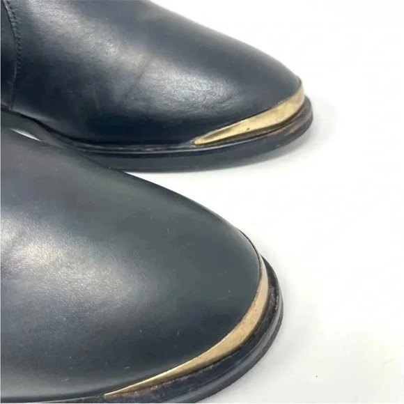 KG Kurt Geiger - Black Leather Moto Boots with Front Gold Caps - Picture 5 of 10